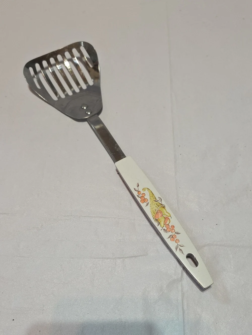 Stanley VTG Kitchamajig Stainless Slotted Spatula Scoop Harvest Print Handle